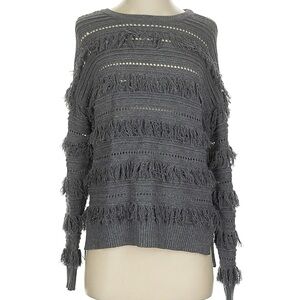 Michael Kors Gray Fringe Open-Knit Crewneck Sweater